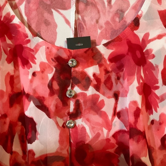 Adele & May Top Blouse Pink Burgundy Floral White Large Sleeveless Cape Collar - Picture 2 of 10